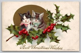 Christmas Greeting Darling Kittens With Hollyberry Postcard C39 - £5.46 GBP