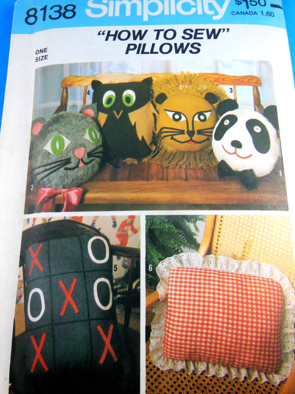 Vintage Simplicity 8138 Pillows Panda Cat Lion Owl Transfer Pattern UNCUT FF - $5.53