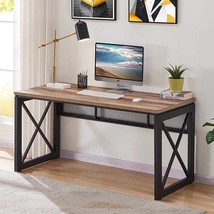 Industrial Home Office Desks, Rustic Wood Computer Desk, Farmhouse Sturdy Metal  - £314.08 GBP