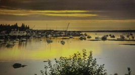 19x13 Digital Art Photograph Bay Ocean Fishing Village Pier Docks Boat Scenic - £39.32 GBP