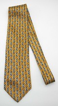 Robert Talbott Studio Silk Neck Tie - Gold with Blue White Brown Pattern - £12.86 GBP