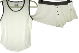Plush Apparel Revolve Cream And Charcoal Contrast Trim Pajamas Size M - £19.65 GBP
