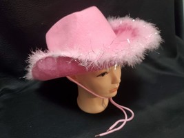 Pink Cowgirl Hat with Fluffy Feathers Costume Party Accessory NEW - $8.56