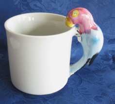 Coffee Mug Teacup White With Parrot Parakeet Bird Handle Unbranded Collectible - £14.24 GBP