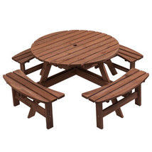 8 Person Wooden Picnic Table, Outdoor Camping Dining Table with Seat - $324.31