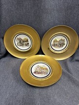 3 Vintage Regency Bone China Brass Wall Hanging Charger Plates 2 Are Signed - $24.75