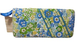 Vera Bradley Wallet Blue Green Yellow Floral 9x4 Foldover Multi Pocket Clutch - £16.69 GBP