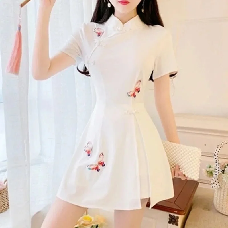Sporting Women&#39;s Suit Chinese Style Outfits Matching Crop Top Shorts Two Piece S - £48.04 GBP