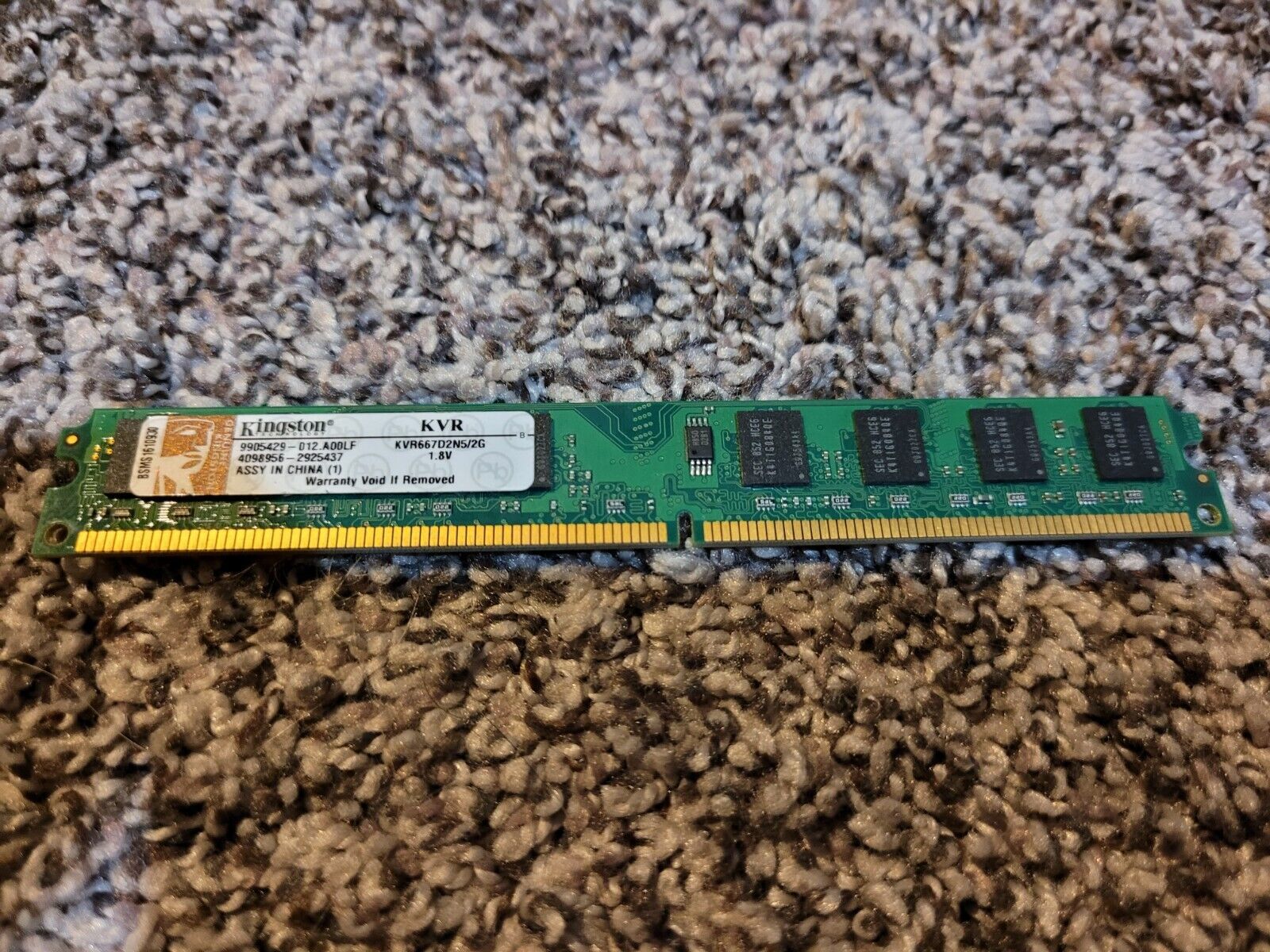 Quantity of One 2G Kingston KVR667D2N5/2G RAM Stick - $16.00