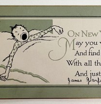 New Years Day Greeting Victorian Card 1900-20s AM Davis Waking Up PCBG11B - $19.99