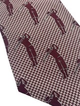 Vintage Golf Tie Necktie Player Swinging Burgundy White Houndstooth 100%... - £22.07 GBP