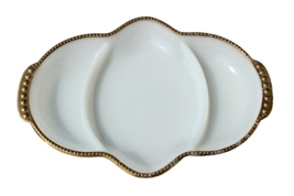 Vintage Anchor Hocking Fire King 3 Compartment Divided Milk Glass Gold Trimmed - £3.93 GBP
