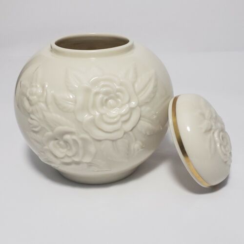 Lenox China Rose Blossom Ivory 24k Gold Ginger Jar With Lid Made in USA - $34.64