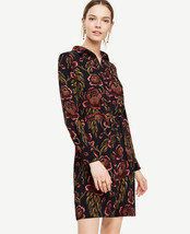 New Ann Taylor Navy Blue Red Floral Rose Garden Tie Long Sleeve Shirt Dress XS S - £39.95 GBP