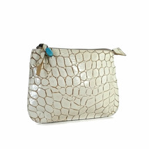 REBECCA NORMAN Bag Small Ivory Croc Clutch w/ Turquoise Charm *LOVELY*  ... - $129.00