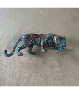 Lois Miller Panther Brooch Pin Wire Wrapped Gold Glitter Blue Pink Vintage - $28.04