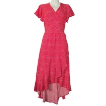 Zesica Womens Medium Wrap Dress Hi Lo Hem Ditsy Floral Red Asymmetrical ... - $16.61