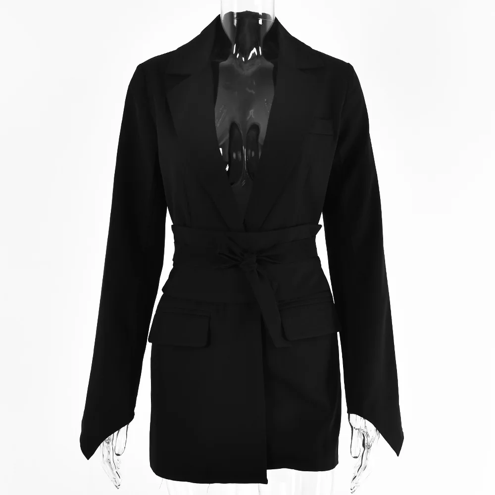 Women Wide Belt Slim Blazer  Lapel Long Sleeve Office Lady Suit Coat 2021  Autum - £150.90 GBP