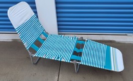 Vintage Tri Folding Jelly PVC Tube Chaise Lounge Lawn Chair Teal Blue &amp; ... - £37.81 GBP