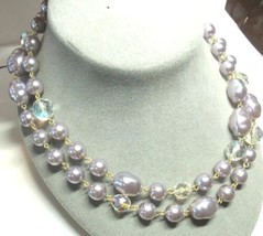 European Glass Purple Gray Baroque Pearl Bead Beaded Crystal 38&quot; Necklac... - £36.75 GBP