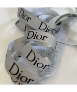 Christian Dior Gray Grosgrain Ribbon 158&quot; (13ft) Black Text Gift Wrap - $33.83 CAD