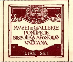 1939 Ticket Museums and Pontifical Galleries Vatican Apostolic Library Rome - £21.24 GBP