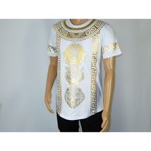 Mens PLATINI Sports Shirt With Rhine Stones Lion Medallion Chain SS3614 White image 4