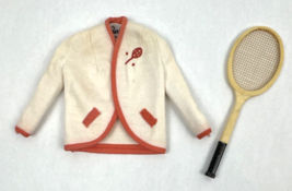 Vintage Barbie Tennis Anyone Clothes White Red Jacket 1962 &amp; Racquet 941 - $14.50