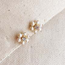 18k Gold Filled Pearl Flower Tiny Earrings For Wholesale Jewelry Supplies - £4.73 GBP