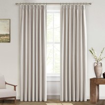 Natural Linen Pinch Pleated Blackout Curtains &amp; Drapes 96 Inch Long - £60.01 GBP