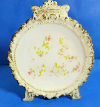 Victorian Vanity Display Plate Opaque Gilt Edged Milk Glass White - £23.55 GBP