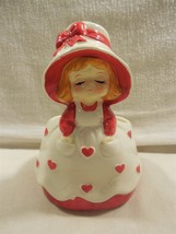Vintage Japan Ceramic Valentine Girl with Hearts Apron Dress Planter 5 3/4&quot; - $31.95