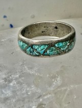 Zuni ring turquoise chips band size 8 sterling silver women men - £42.72 GBP