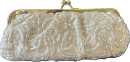 La Reagale Ivory Satin Beaded Evening Bag With Long Chains - £19.76 GBP