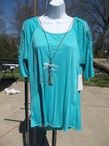 Nwt French Laundry Turquoise Cold Shoulder Top W Necklace M - £12.02 GBP