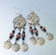 Large Coin Disk Vintage 1980s Sterling Silver Triple Dangle Earrings - $18.80