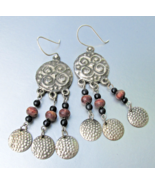 Large Coin Disk Vintage 1980s Sterling Silver Triple Dangle Earrings - $18.80