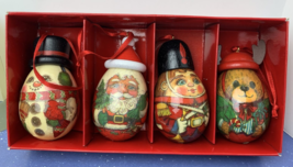 Set of 4 Egg Christmas Ornaments Santa Snowman Bear Soldier 1994 - £10.25 GBP