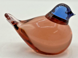 Vintage Art Glass Peach and Blue Crystal Bird Paperweight PB101 - $29.99