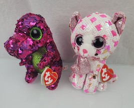 Ty Beanie Boos Flippables Sequin Cupid Stompy Cat Dragon NEW 6&quot; Plush Set Lot 2 - £39.51 GBP