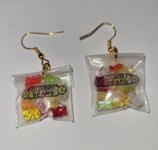 Gummy Bear Bag Earrings Gold Tone Wire Kids Candy - £6.79 GBP