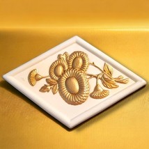 Vintage 1950&#39;s? ARDCO Ceramic White &amp; Gold  Flowers on Diamond Wall Decor 11&quot;x7 - £8.84 GBP