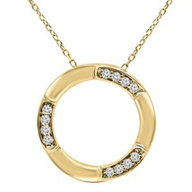 1/8 CTW Real Moissanite Circle Pendant Necklace 14K Yellow Gold Plated Silver - £36.67 GBP