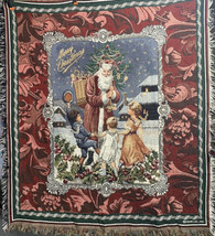 VTG Crown Crafts HMK Throw Blanket Merry Christmas Santa Children USA 53x46 - £13.16 GBP