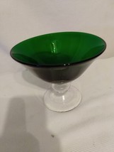 Vintage Hand Blown Green Glass Pedistal Bowl Compote Mid Century Modern  - £35.97 GBP