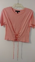 Derek Heart Juniors L/Orange Short Sleeve Lace Grommet Drawstring Shirt ... - $7.50
