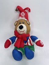 Parachute Teddy Bear Plush Vintage Jingle Bell Hat Snowflakes Winter Outfit 19in - £11.07 GBP