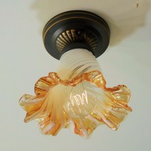 Oil Rubbed Bronze Flushmount Light Art Glass Shade Cottage Cabin Lodge R... - $57.00
