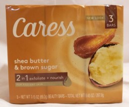 3 Pack Caress Shea Butter &amp; Brown Sugar 2 in 1 Exfoliate &amp; Nourish Bar Soap  - £16.05 GBP