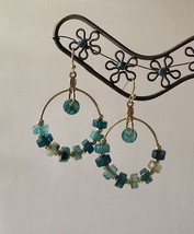 Turquoise Dyed Rondelle Bead w/ Gold Hoop Earrings - £7.10 GBP